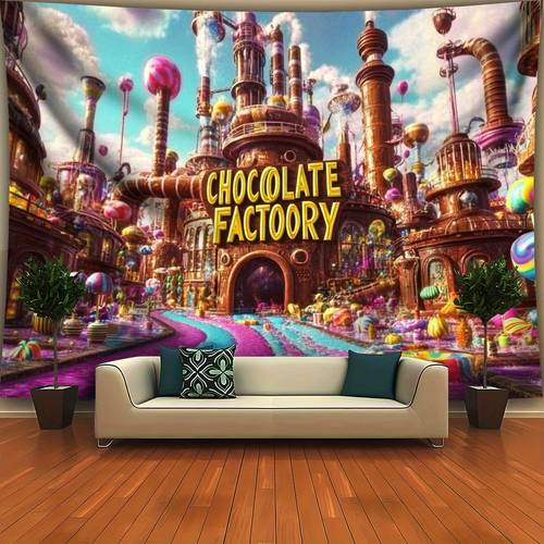 2d plat, 2d plat - 2d plat, 2d plat - een 2d platte banner, 1 stuks interessante chocoladefabriek 2d party achtergrond - levendige snoep-thema decoratie geschikt voor verjaardagen, bruiloften, kerstmis, . gemaakt van polyester materiaal