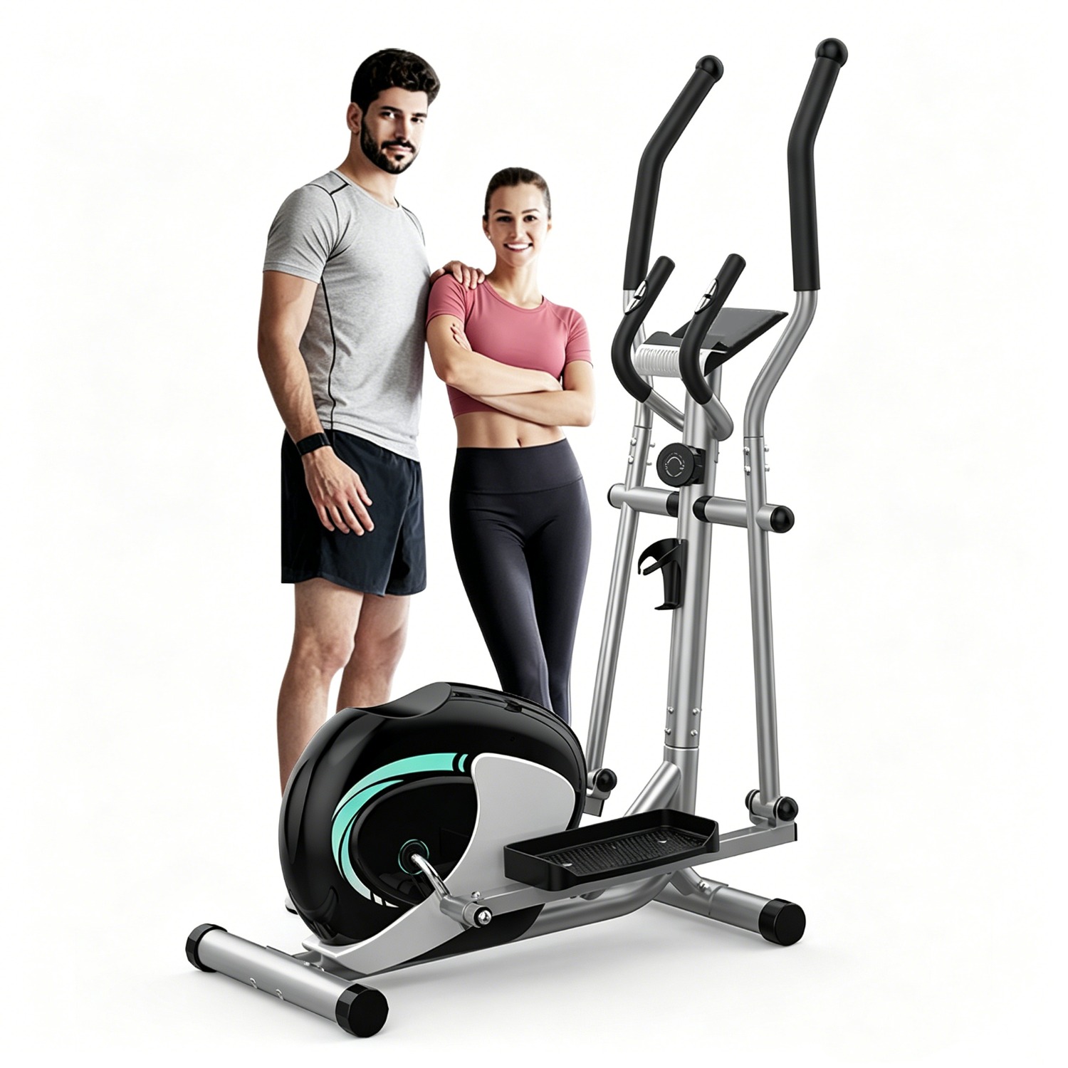 Home Elliptical Trainer, Magnetic Cross Trainer With 16 Adjustable Resistance Levels, Compact Machine For Full- Fitness, Without Battery