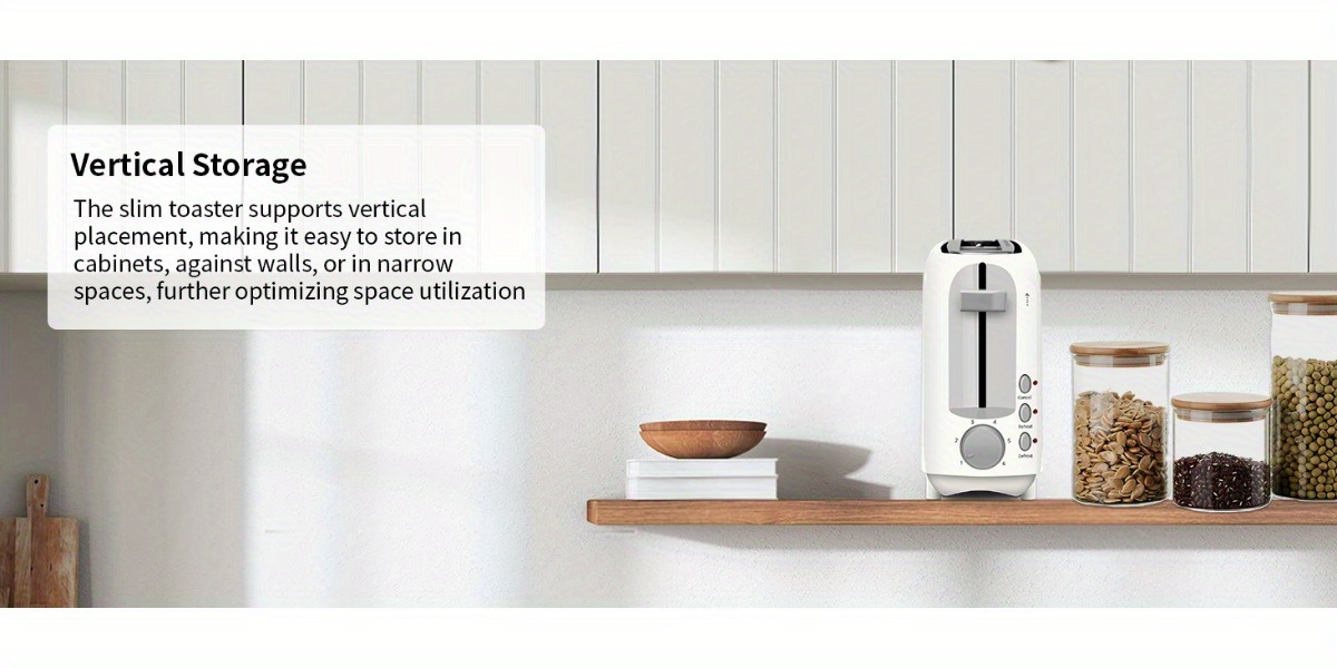 SEEDDEEM 2-Slice Slim Toaster with 6 Shade Settings, Reheat & Defrost, Removable Crumb Tray - 750W Compact Design for Bread, Waffles, Bagels - Fits-Anywhere™ Kitchenware, White, Versatile Kitchen Appliance, Sleek Appliance, Modern Kitchenware, Highquality Appliance, Stainless Steel Construction