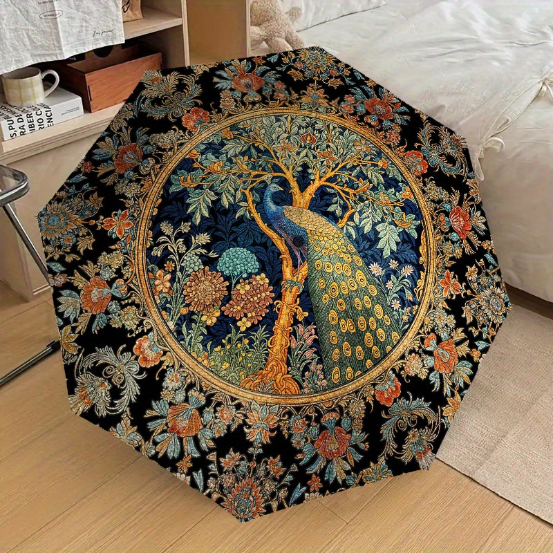 1Pc Vintage Automatic Umbrella Floral Peacock Like Pattern