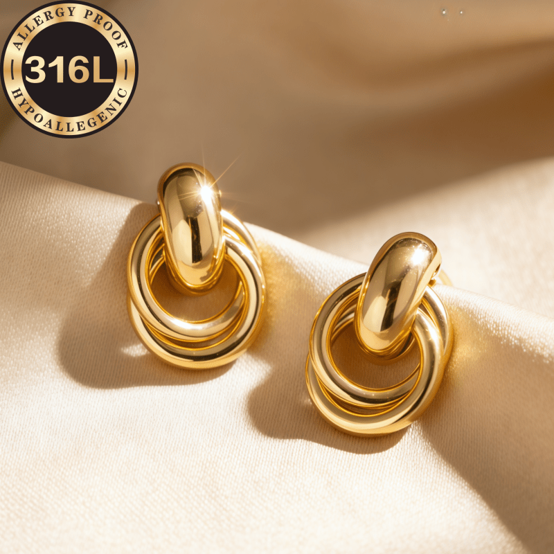 E-shop Hochwertige, hypoallergene goldene Ohrringe aus Edelstahl, farbecht, bequem und vielseitig, schlicht und elegant, geeignet für den oder Partys.