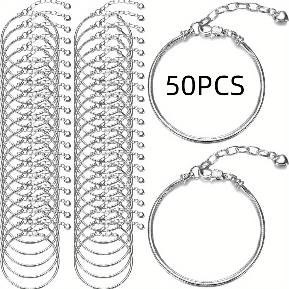 TEMU 20/50pcs 6.29inch Charm Snake Chain Bracelet Set, Adjustable Snake Chain Bracelet With Lobster Clasp Extension Chain, Suitable For Women's Making Materials