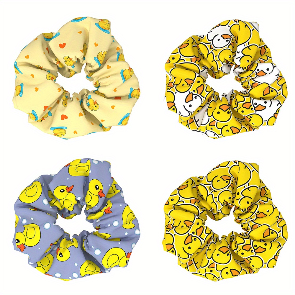 TEMU 4pcs Yellow Duck Scrunchies Squirrel Hair Tie Women's Fabric Hair Rope Headdress Tie Hair Gift Spring And Summer