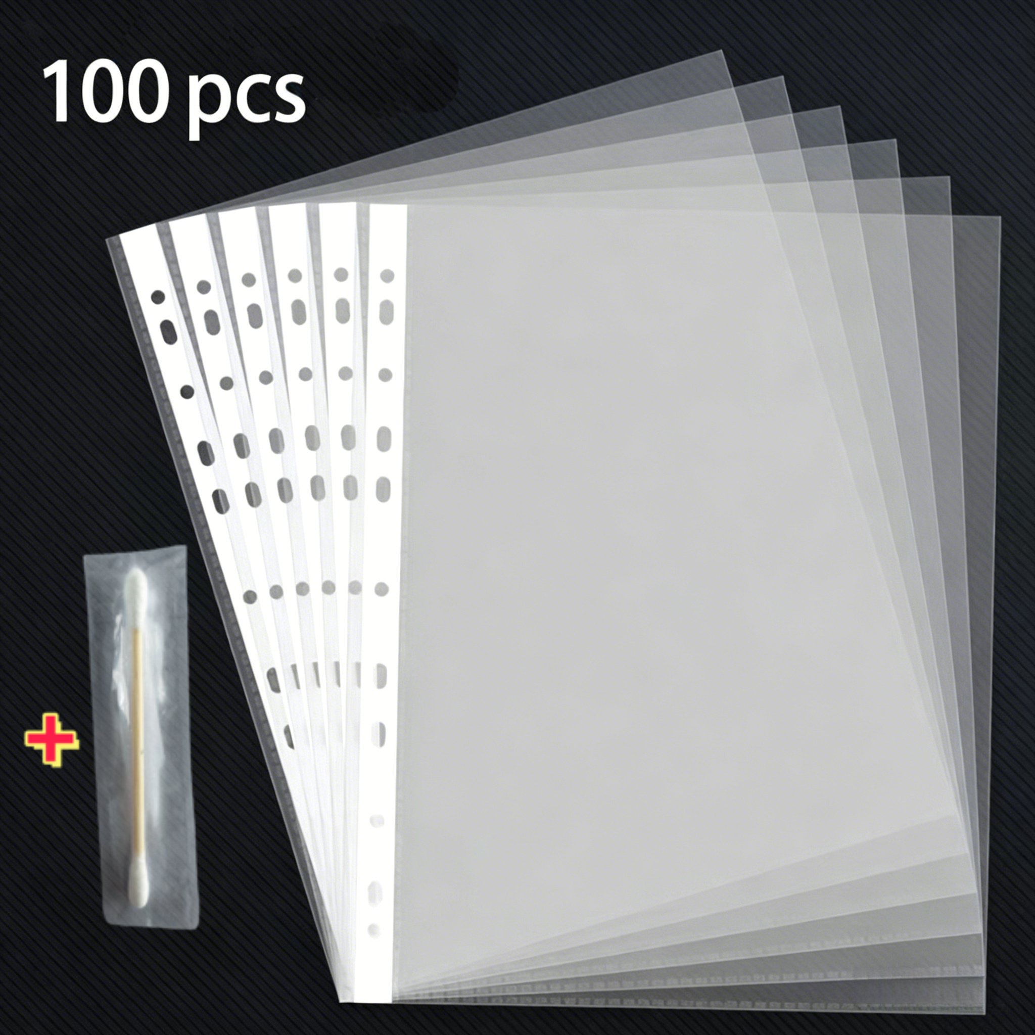 TEMU 100pcs A4 Transparent Plastic Folders And 1pc Cleaning Rod - Durable Pp&pvc Material, 3-ring Binder, Suitable For Organizing Receipts, Exam