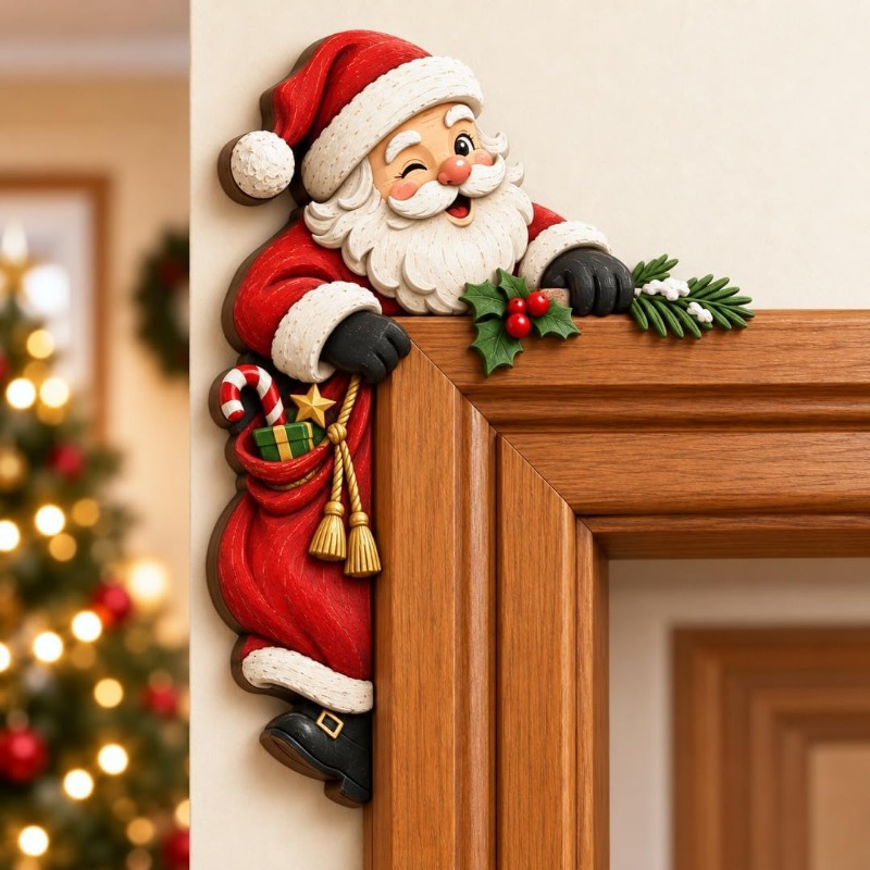 TEMU Christmas Tassel Door Frame Corner Decoration, Santa Claus Holiday Corner Ornament, Door Window Wall Hanging Decor, Home Entrance Party