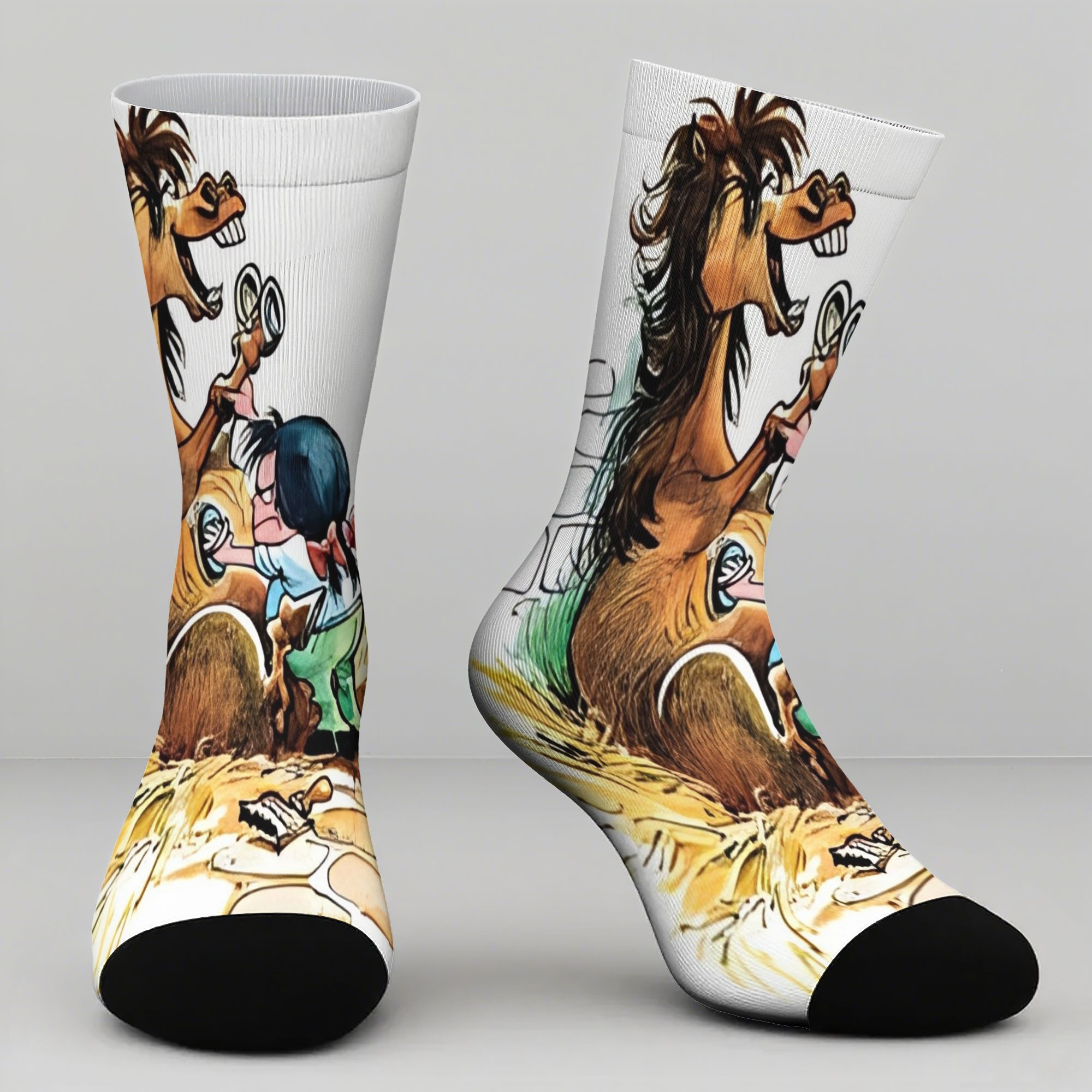 TEMU Thelwell Ponies Series Socks, Breathable Knitted Fabric, Sweat-wicking - Suitable For Gym, Sports, And Casual Occasions, Fun Sock Designs,