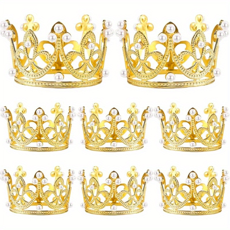 TEMU 8pcs Crown Cake Topper Birthday Cake Topper Tiara Cake Topper Queen Princess Decorative Crowns Vintage Wedding Cake For Birthday Party Wedding Baby Shower(golden)