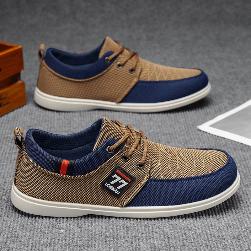 tétel kép férfi alacsony szárú khaki kék kétárnyalatú laza sneakers, túra, fitness, divatos könnyű slip-on sétacipő, nagy méretű   sokoldalú utcai stílus minden időjáráshoz, ingázáshoz, autóvezetéshez, sétáláshoz