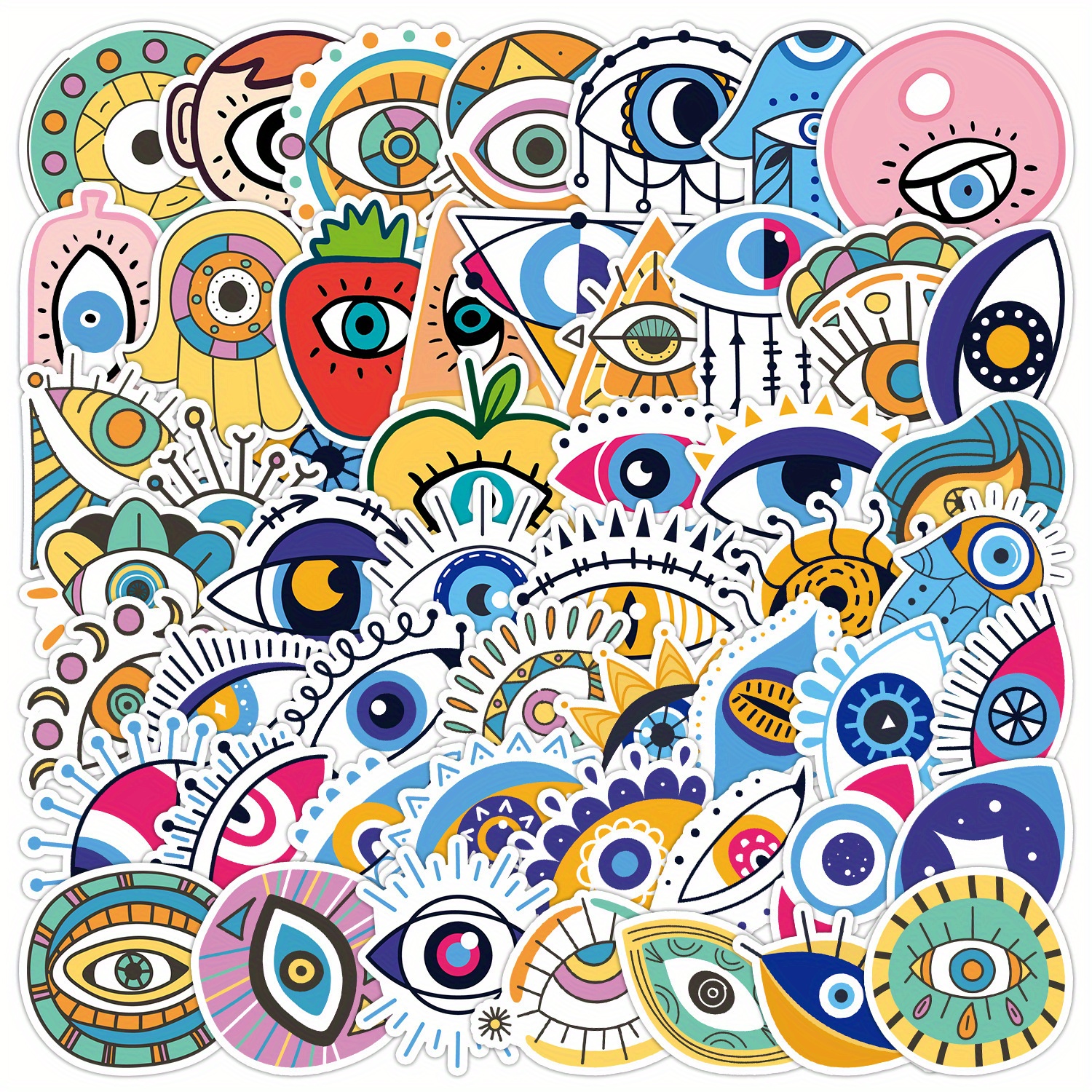 Image of 52pcs Eye Stickers Compatible For Diy Crafts, Scrapbooking, Journals - Cute Aesthetic Vintage Irregular Shapes With Eye & Eye Symbols, Multicolor Temporary Decals For,, S (plastic)
