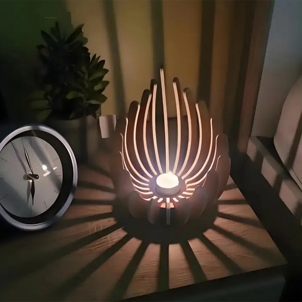 TEMU 1pc Natural Wood Flame-themed For Lotus Candle Holder - Handcrafted Suitable For Home Decor, Weddings, Parties, Christmas & Valentine's Table