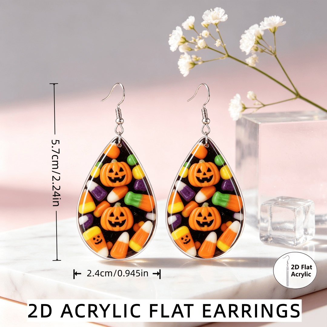 Teardrop Jack O Lantern Dangle Earrings for Halloween