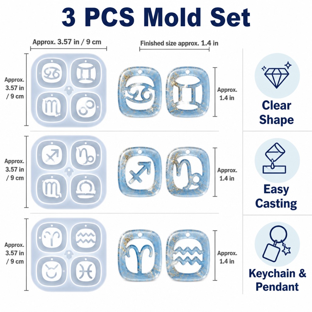 TEMU 3pcs 12 Zodiac & Constellation Resin Silicone Mold Set, Clay Mold For Diy Keychain, Pendant, Jewelry Casting, Ornament And Gi