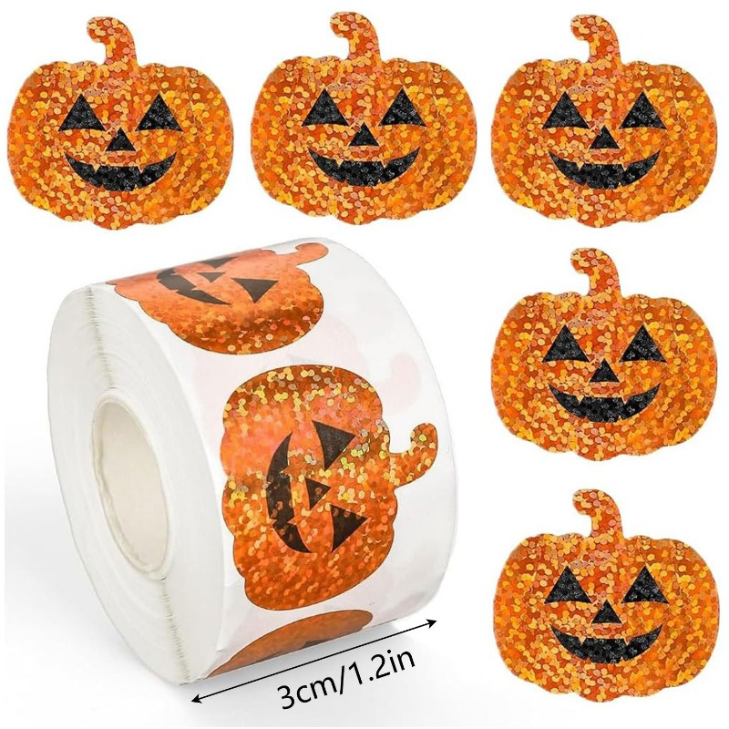 TEMU 500pcs Halloween Laser Pumpkin Stickers, Envelope Magazine Journal Decoration, Halloween Festive Party Supplies Suitable For Office Decoration,