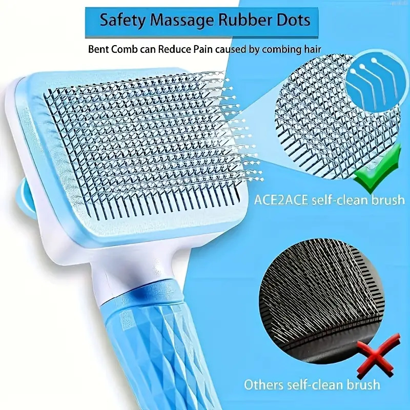 Upgraded Easy-To-Clean Pet Grooming Brush with Self-Cleaning Button for One-Button Hair Removal - Bent Needle Brush for Cats And Dogs, Gentle Hair Removal And Massage, Ideal for Loose Fur, Pet Grooming Solely, [All 4 Seasons
