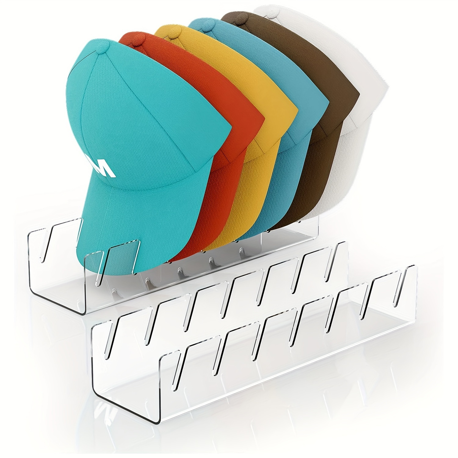 2 Transparent Acrylic Baseball Cap Storage Racks- Expandable Slots For Display And Storage, Durable And Stylish Design, Suitable For Home Or Retail Use