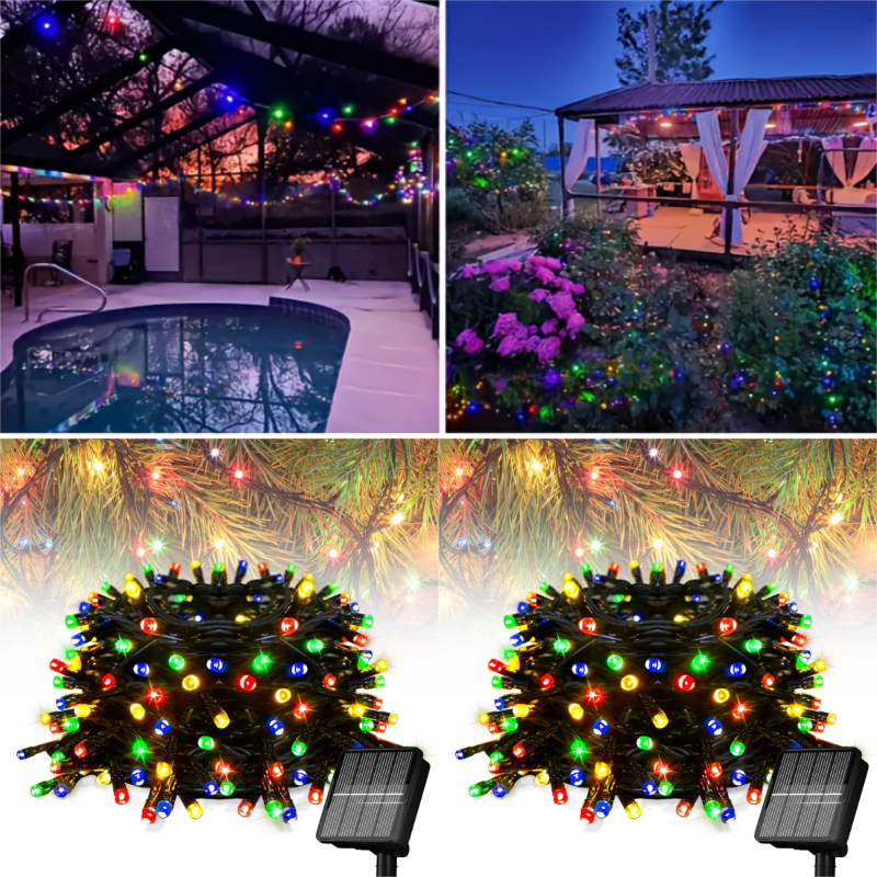 TEMU 2/1 Pack Of Outdoor Solar Christmas Lights, , 16/39/72/104 Feet 20/100/200/300 Led Solar String Lights, Ip65 Rating, 8 Flashing For Outdoor Use,
