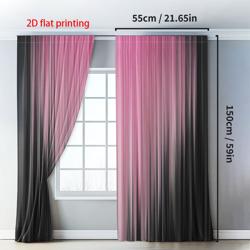 TEMU 2d Flat Printing 2pcs Room Curtains Vertical Pink Gradient With Black Stripes Bedroom Curtains Chic Curtains For Bedroom Office And Kitchen