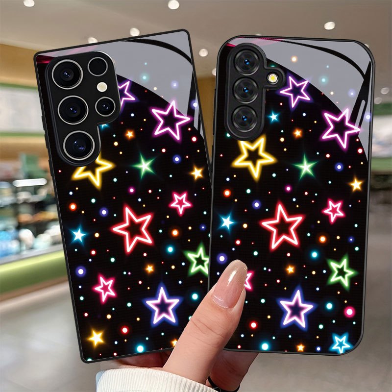 TEMU Phone Case: Neon -color Fluorescent Star-printed Pattern Phone Case With Lens Protection, Suitable For Galaxy S9+/s10/s20+/s20 Ultra/s21