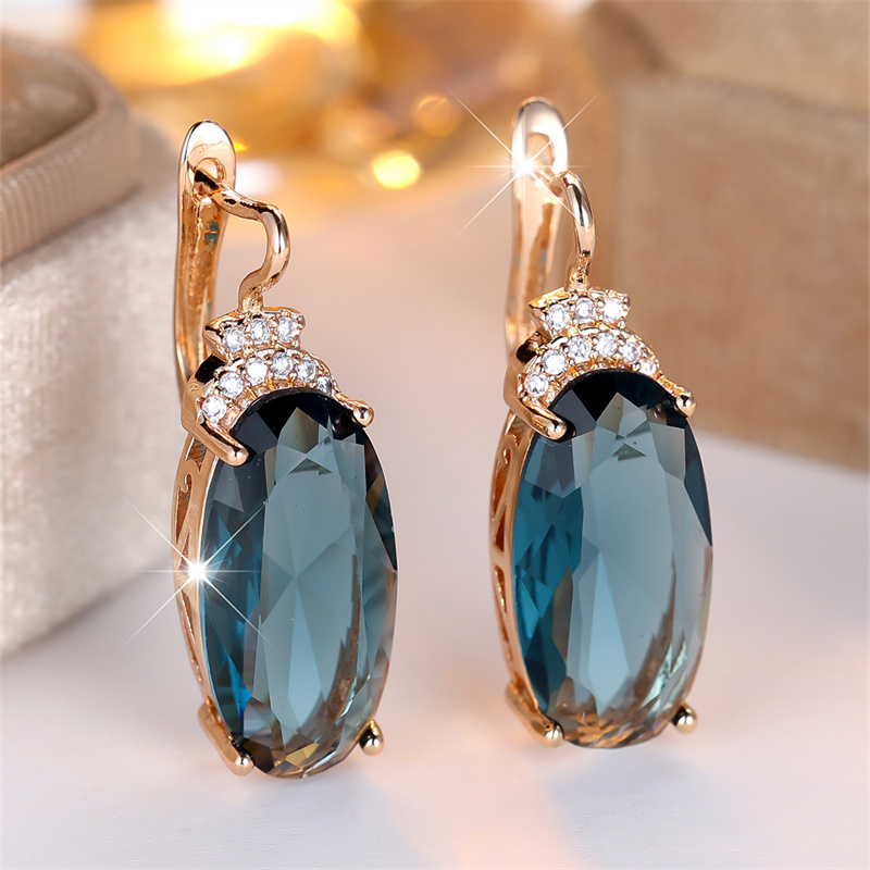 Valentine's Day Jewelry Featuring Large Oval-shaped Stone Drop Earrings In A Stylish Golden Hue
