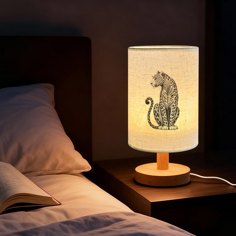 Stylized Leopard Fabric Table Lamp, Dimmable & Color Adjustable