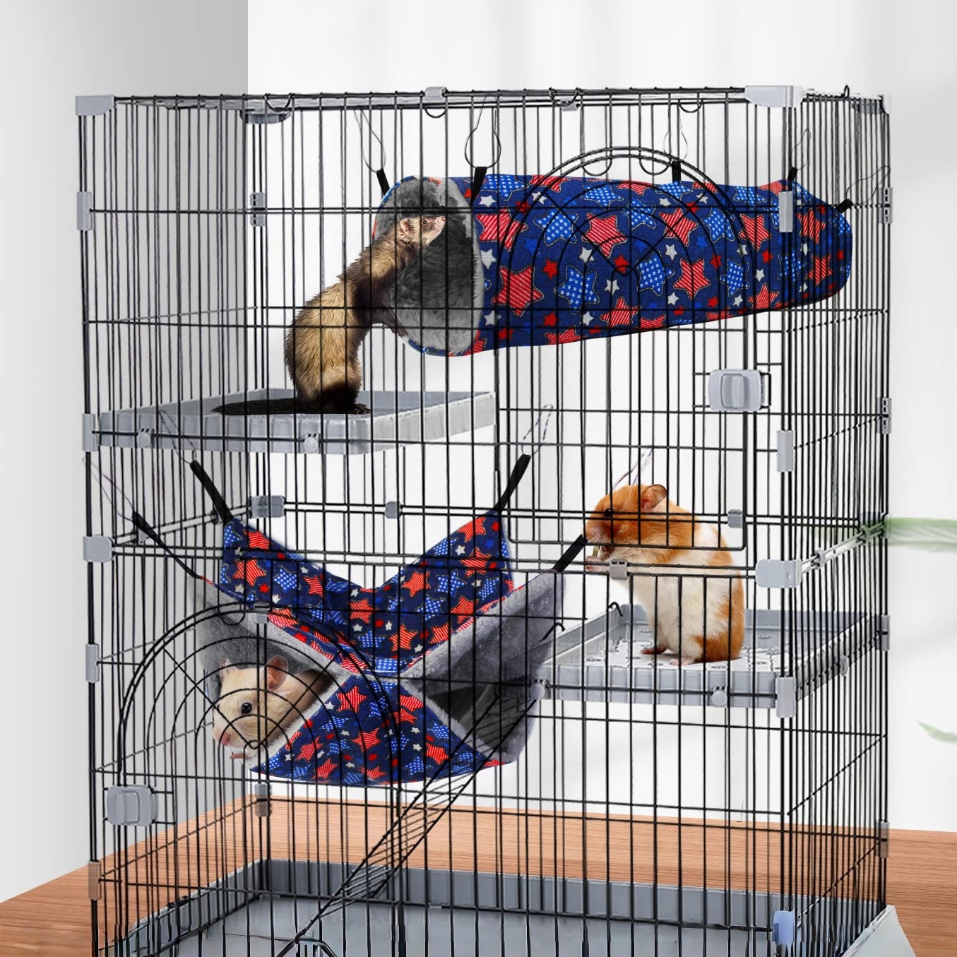E-shop Versteck-Bett & Tunnel-System für Hamster, Gerbils, , Frettchen, Ratten, Meerschweinchen – Kleintier-Käfigzubehör mit Hängetunnel & gemütlichem