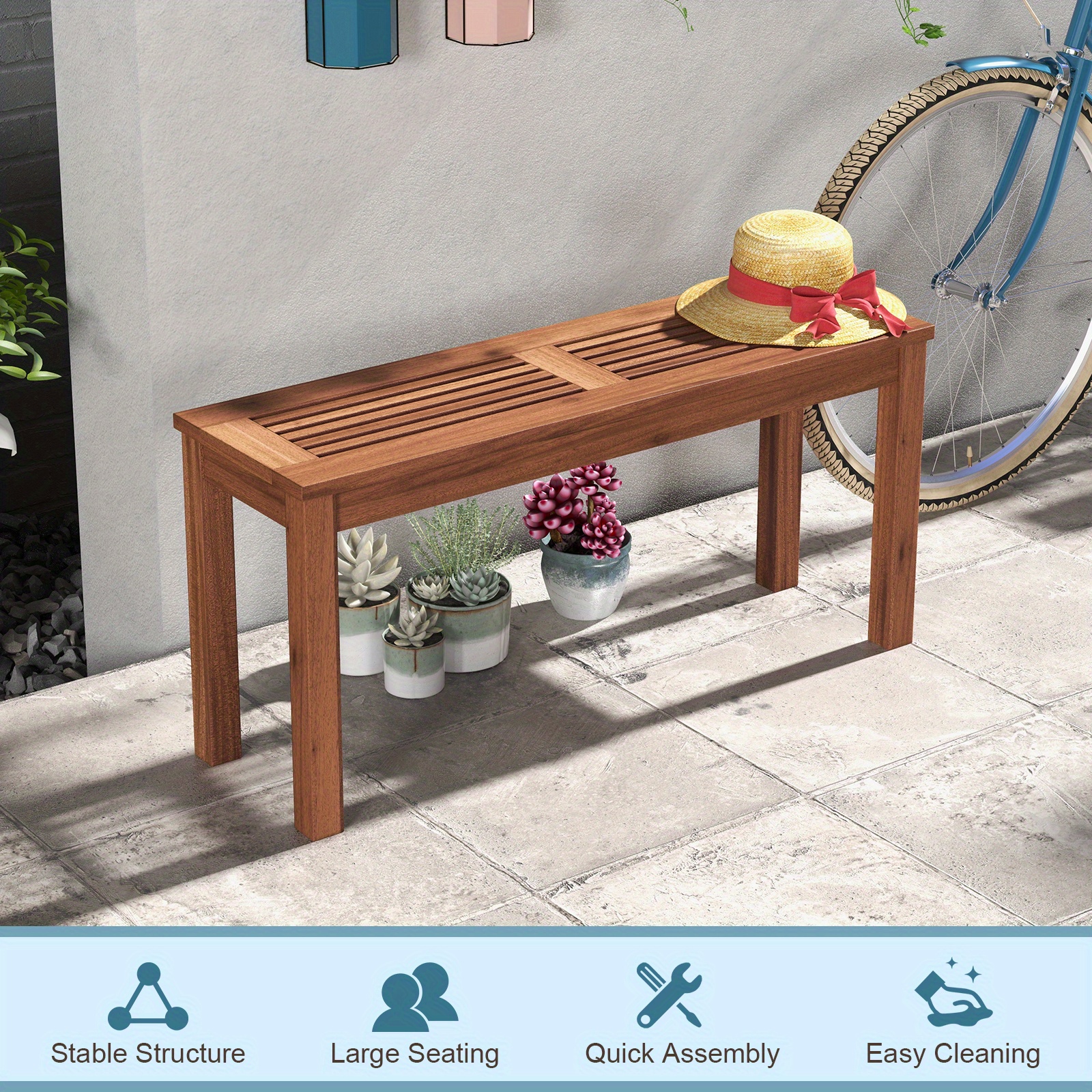 LIFEZEAL 2pcs Patio Backless Bench 2-Seater Outdoor Dining Bench Solid Wood Backyard