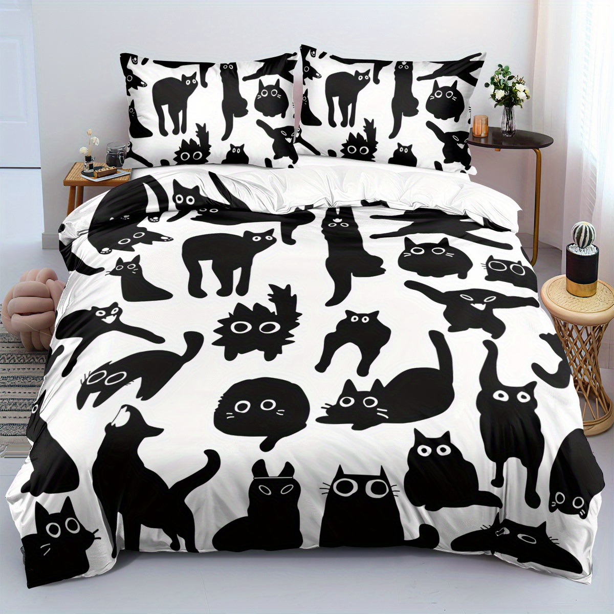 

Cat Duvet , 2/3pcs, Comfortable , Cat Bedding Set, 100% Washable, , Includes 1 Duvet Cover + 1 Pillowcases (no ), , , 90g , Zip , For Bedroom Or