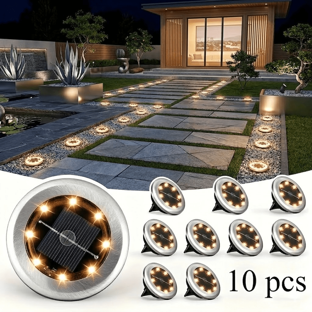 E-shop 6/10 Stk. Solar-Edelstahl-Unterleuchte mit intelligentem Sensor für Gärten, Terrassen, Terrassenzugänge, Rasenwege, Einfahrten, Stufen Gehwege