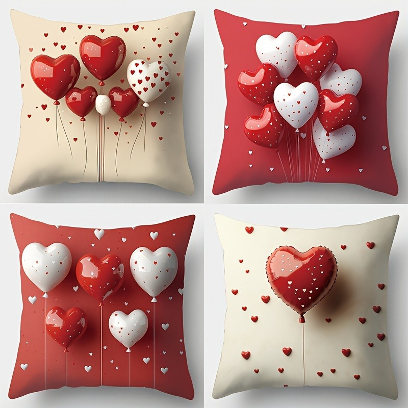 

Valentine's Day 4pcs Pillowcase Set - Soft And Comfortable, Red And Design, With Zipper Closure, Suitable For Living Room Decoration, Touch, And Beautiful - Does Not Pillow