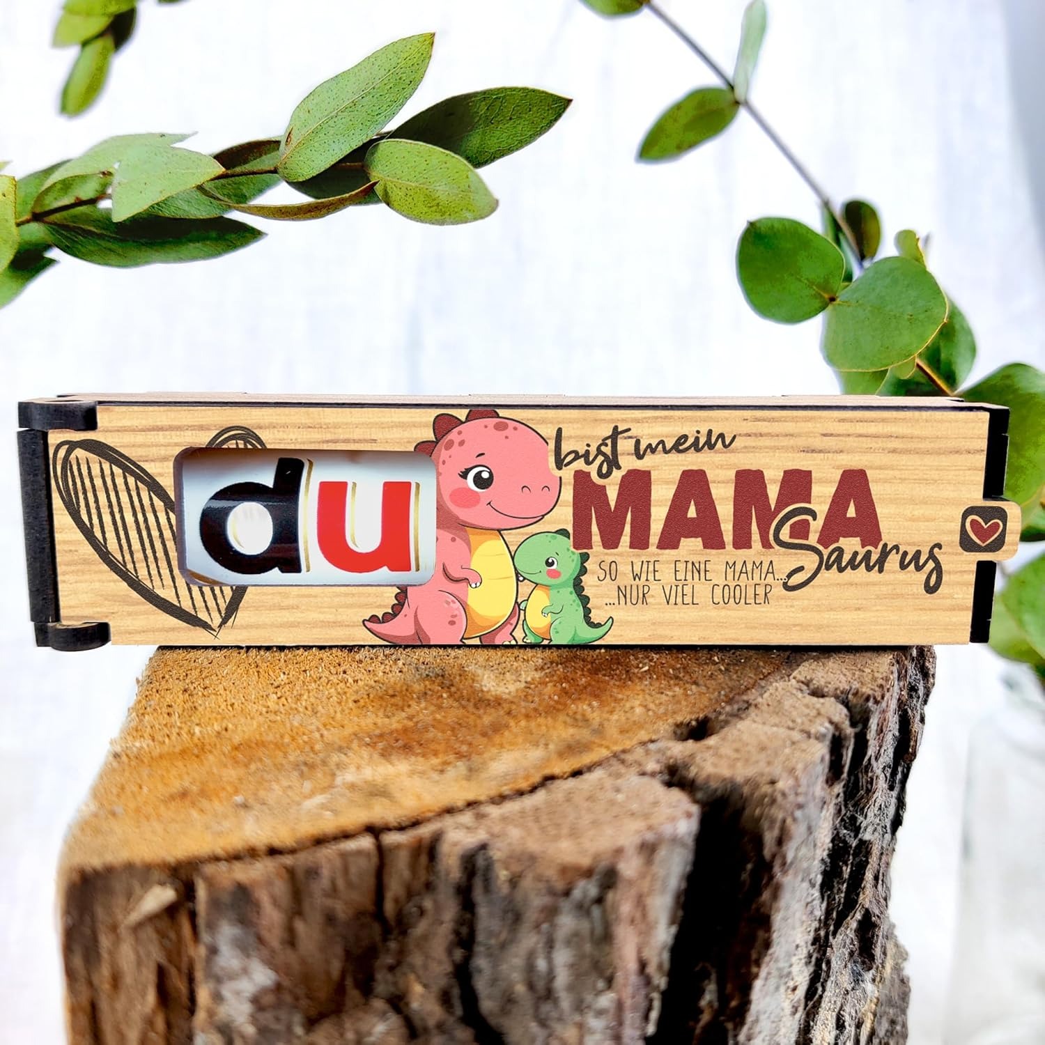 Image of 1pc Wood Dinosaur Footprint Chocolate Gift Box With German/english "du Mama" Text - Announcement Keepsake Box Showers, Gender Reveal Parties, Birthdays & Decor (wooden Box For Chocolates