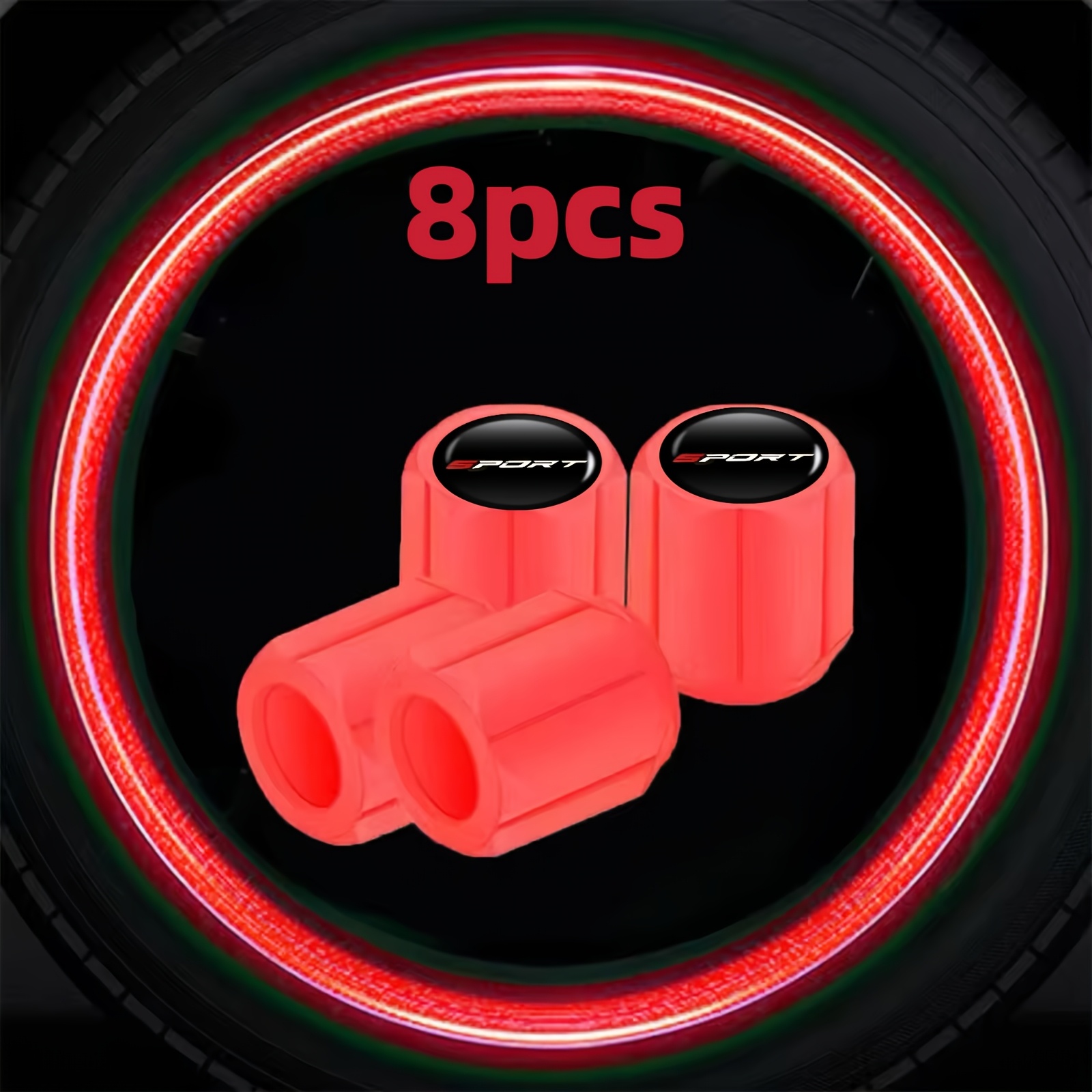 2026 New Launch 8pcs Set With Fluorescent Valve Covers With Sport Emblem, Durable Material Structure For And Valve Stem Protection - Suitable For Cars, Motorcycles, And Other Vehicle Valve Stems