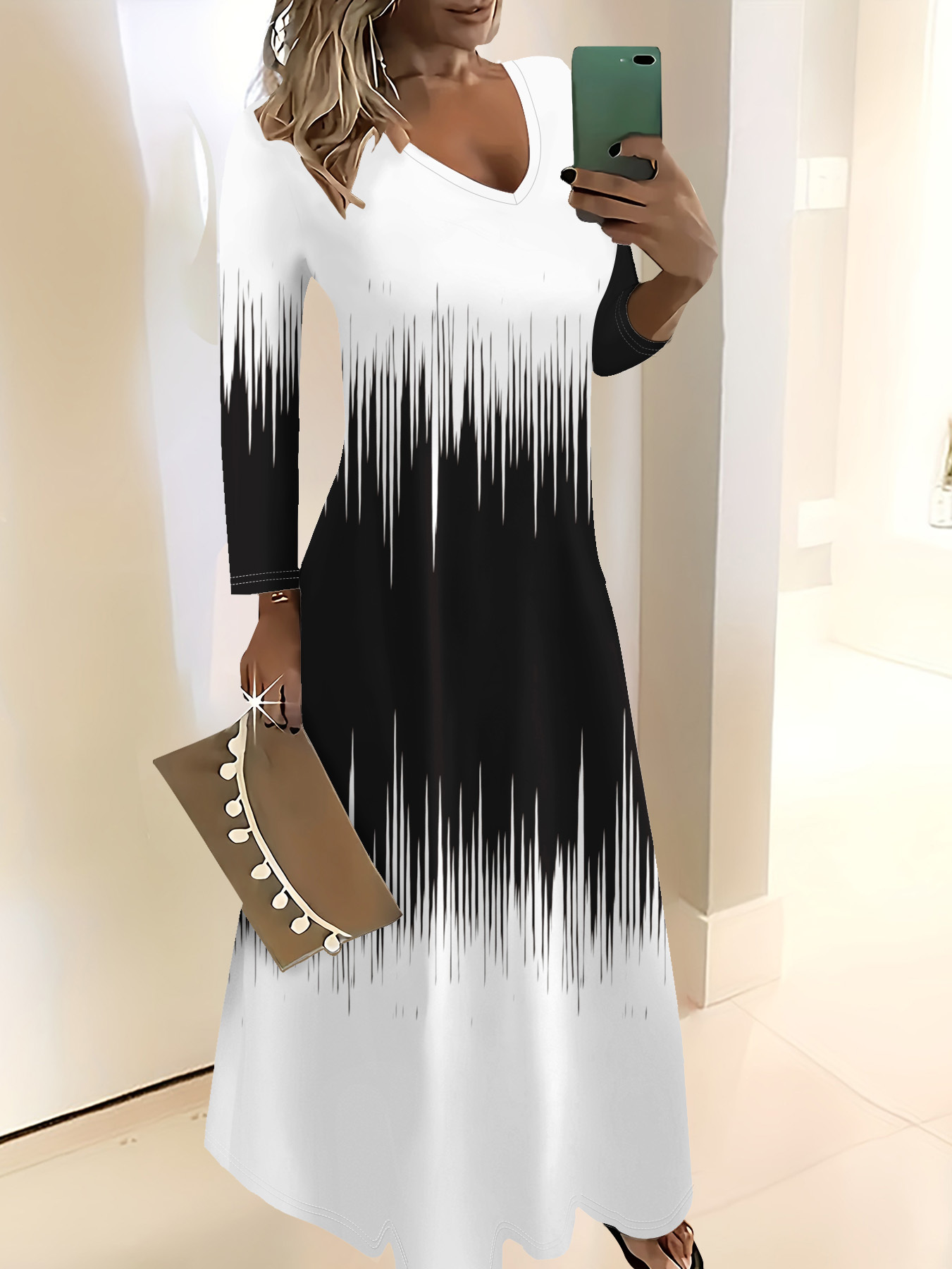 black white maxi dress sold on Temu United States