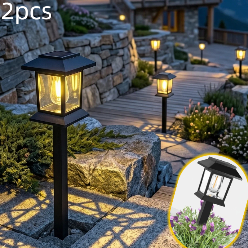 Image of 2pcs Solar Lamp Outdoor Patio Lawn Lights, Multi Purpose Camping Atmosphere Light, Holiday Party Landscape Lighting