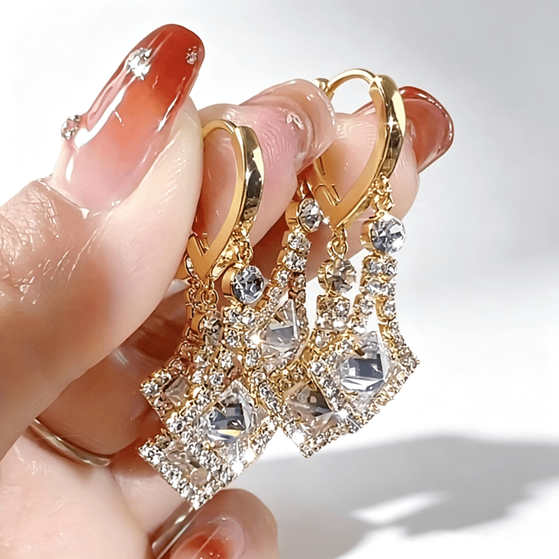 TEMU Square Tassel Ear Studs, Draped Ear Rings, Western Light Luxury Banquet Dress Women' Earrings