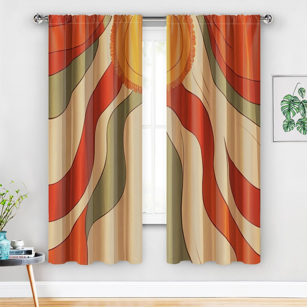 

Chic 2pcs Curtain Set With Butterfly, Plant & - Polyester Window Drapes For Living Room, Bedroom, Office Decor