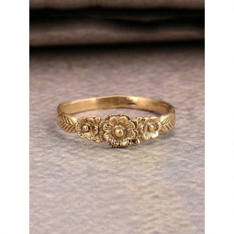 Dainty Vintage Boho Flower & Leaf Ring for Women, Unique Gift