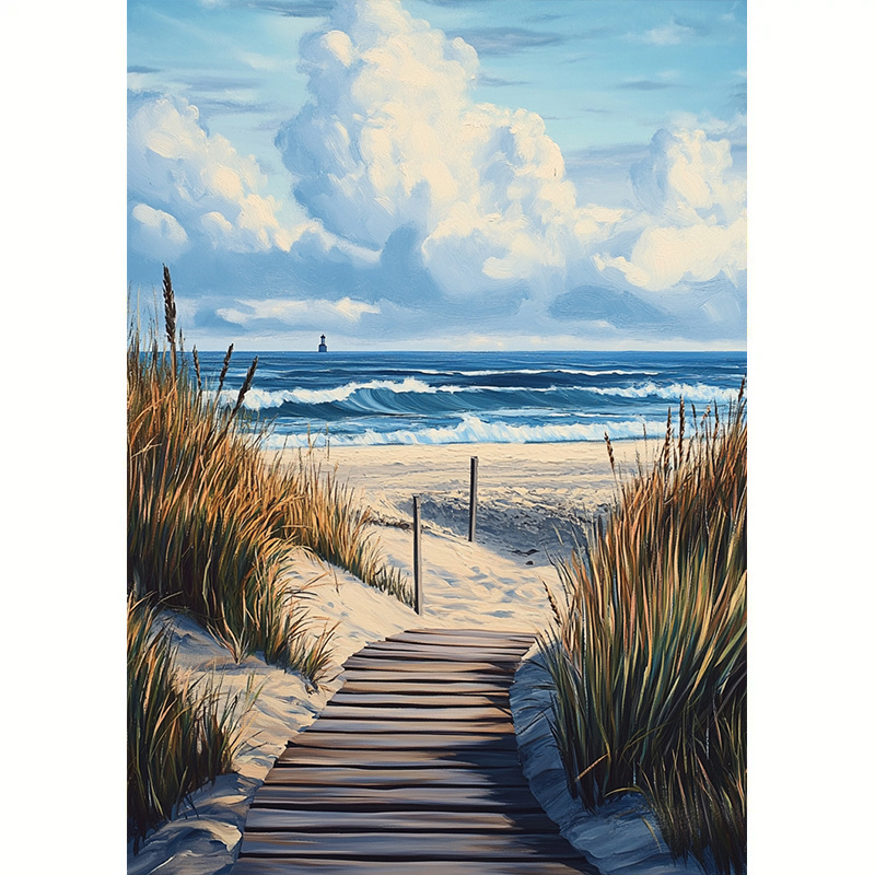 Image of 1pc 30 X 40 Cm/11.8 X 15.8 Inches, Landscape Pattern, 5d Round Diamond With Complete Tools, Oil Canvas, Bedroom Living Room Decoration Diamond Painting Kit, Mosaic Decorative Craft Wall Art