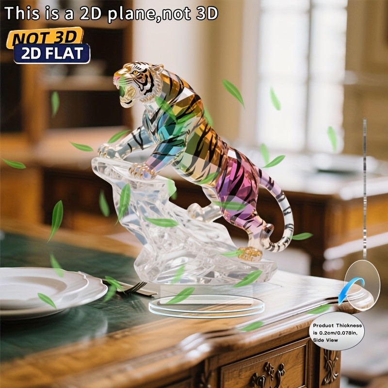 2d Flat Action - Crystal Sculpture With Stand, 7.83"x7.83" - Vivid Colorful Tiger Statue For Home, Office, Decoration - Ideal Gift For Weddings, Parties, And