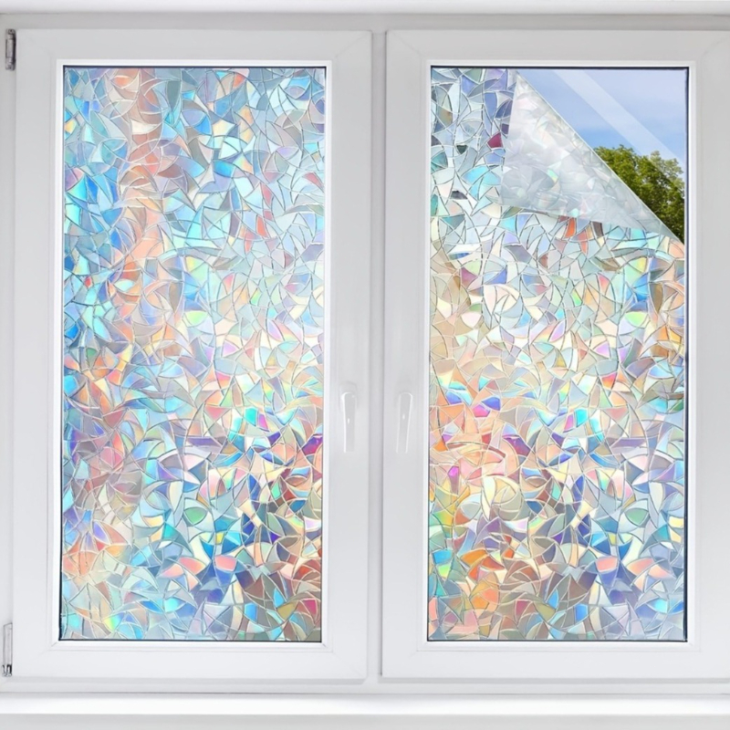 TEMU Colorful Geometric Vinyl Window Privacy Film - Reusable, High Quality, Adhesive Free, Protection, Thermal Control For Home And Bathroom