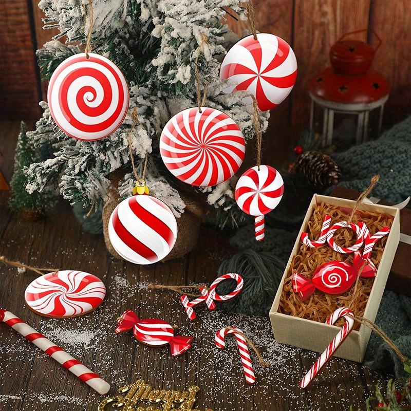 

24pcs Peppermint Christmas Tree Ornaments Peppermint Wood Ornaments Lollipop Candy Christmas Ornaments Hanging Decorations With Ropes For Tree