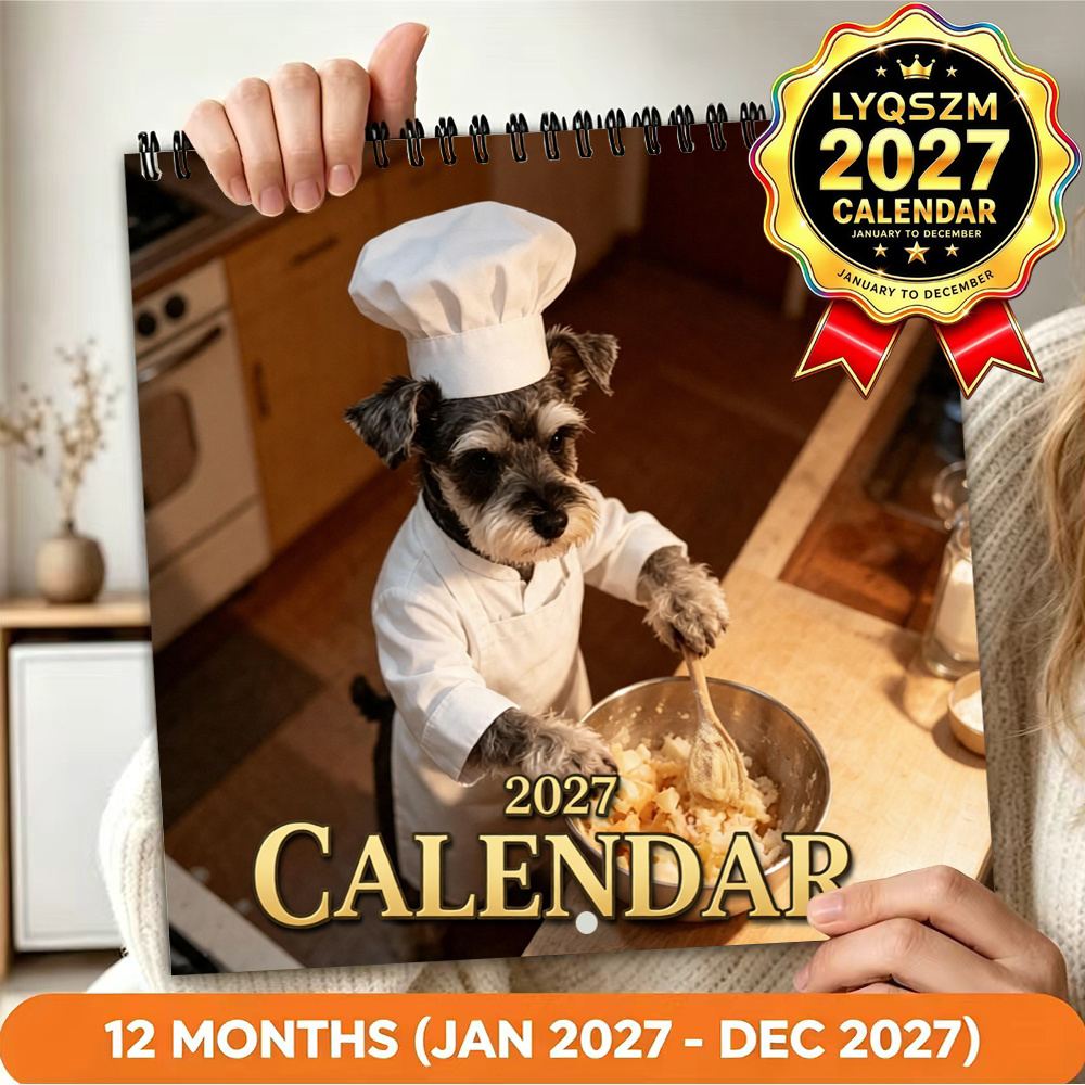 TEMU 2027 Schnauzer Dog Wall Calendar - 12-month Planner With Monthly Photos Suitable For Office, Decor, Gift For , Christmas, Birthdays, White