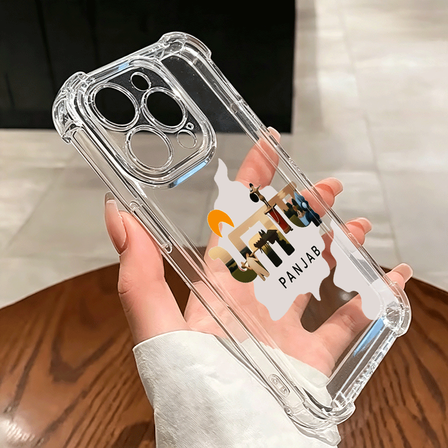 TEMU Phone Case - Punjab Pattern - Transparent Phone Case With 4-sided Anti-drop Design, Compatibility With 18 17 16 15 14 13 12 58/pro/pro Max/