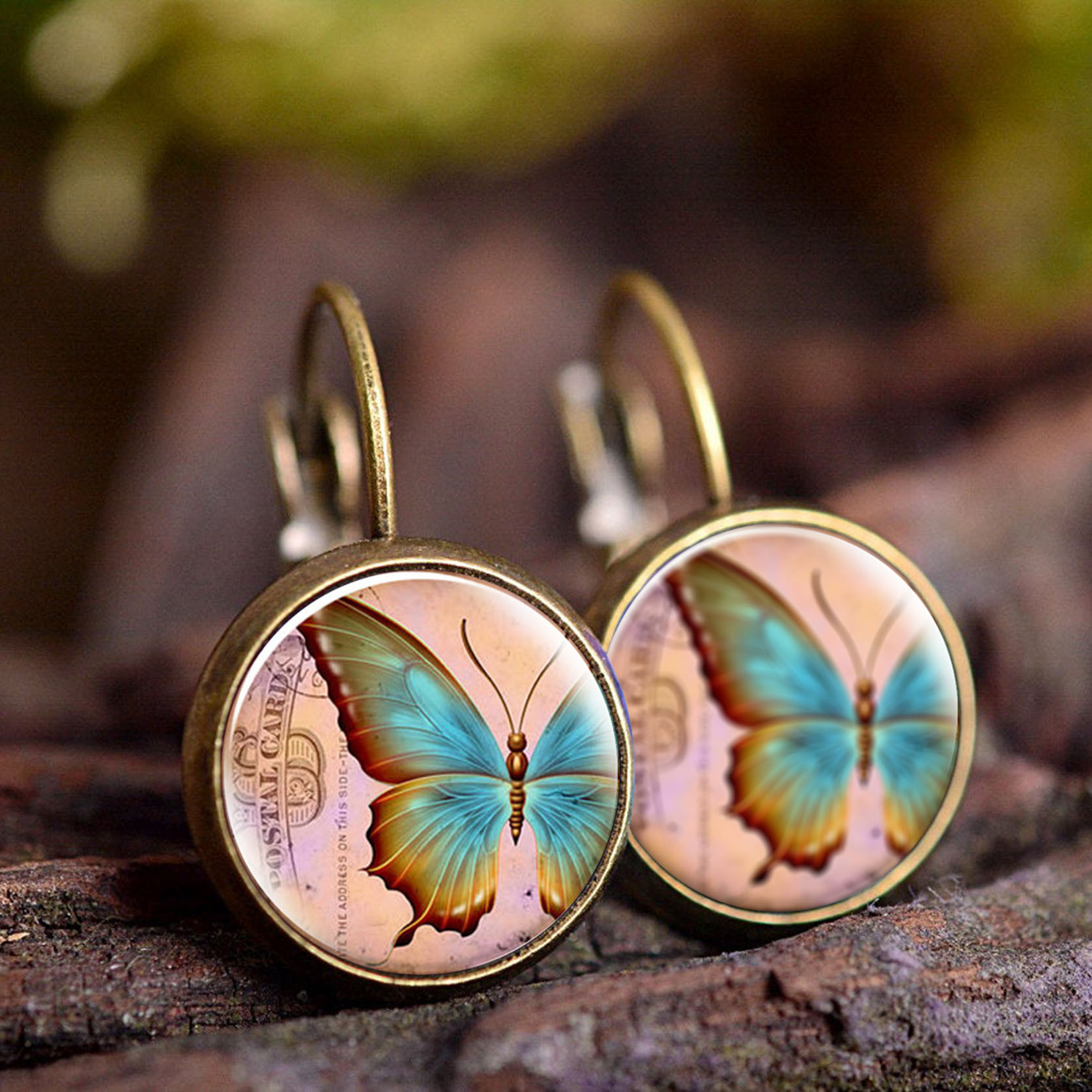 Creative Glass Animal Pattern Earrings, Retro Cartoon
