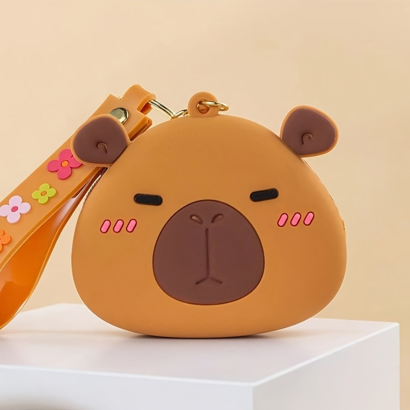 TEMU 1pc Chic Capybara Coin Purse With Keychain- Silicone, Multifunctional Zipper Lipstick Holder, Cute Design For Women, Coin Purse, Backpack