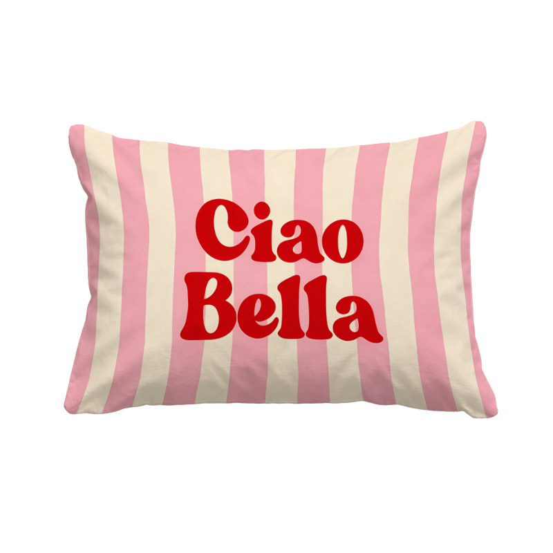 TEMU 1 pièce Taie d'oreiller et housse de coussin italienne " BELLA" - Rayures roses et blanches, convient pour canapé-lit, fermeture à glissière,