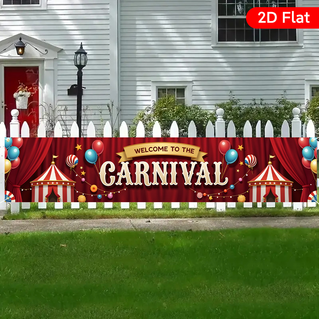 TEMU 1pc Welcome To The Carnival Banner - Vibrant Circus Tent & , 17.7x78.7in Durable Polyester Indoor/outdoor Decoration For Birthdays, Weddings,