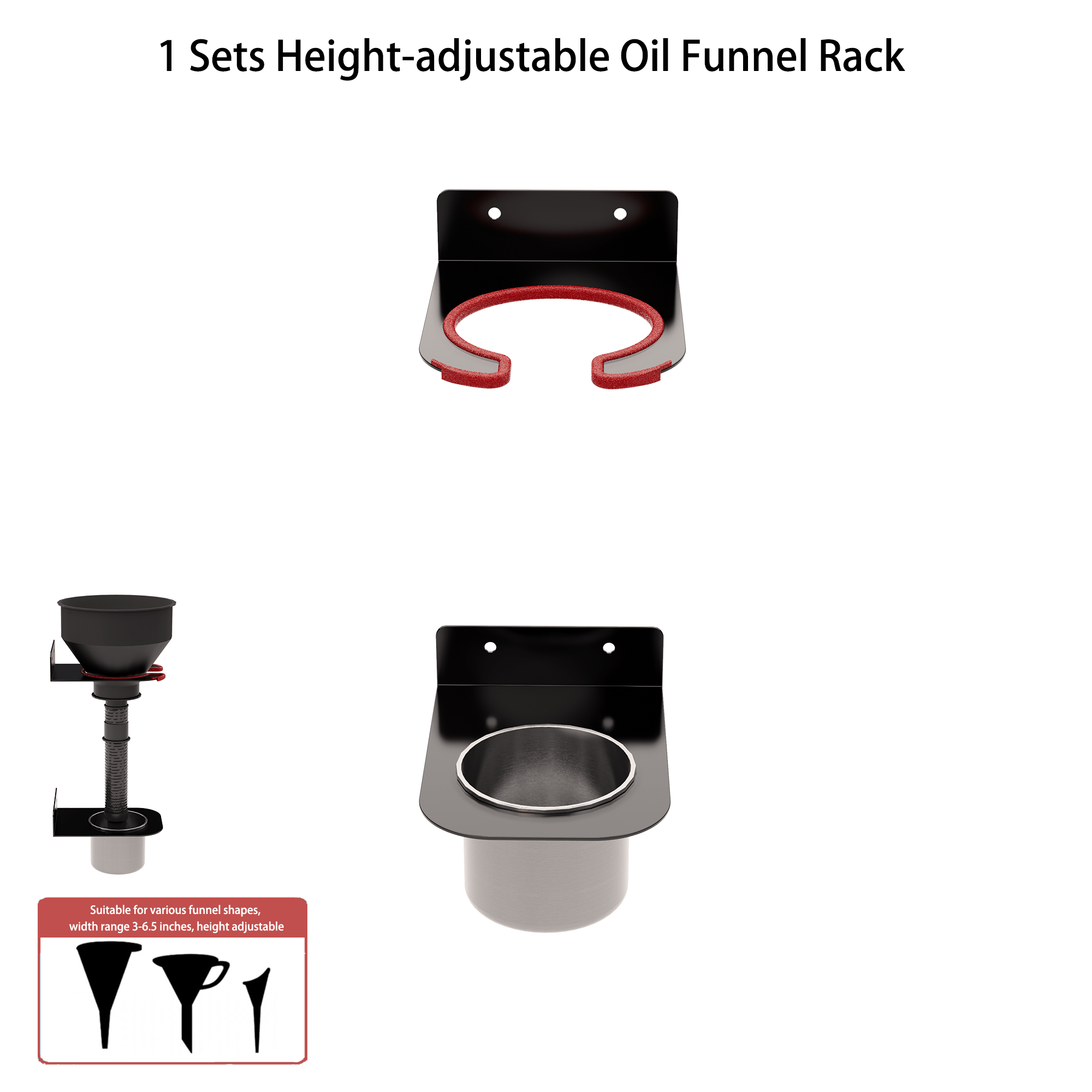 Metal Oil Funnel Storage Rack, 1 Set Includes 1 Detachable Drip Cup, Quick Installation, Space-, Wall-mounted With Adjustable Height, Suitable For Garage, Trailer, Tool Shed