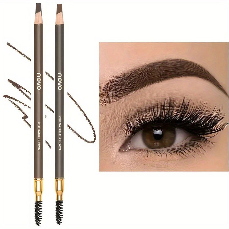 TEMU 2pcs Waterproof Eyebrow Pencil - , Long-lasting Formula, Sulfate-free, Dual-ended Design With Built-in Brush For Flawless, Natural Look - Suitable For Types