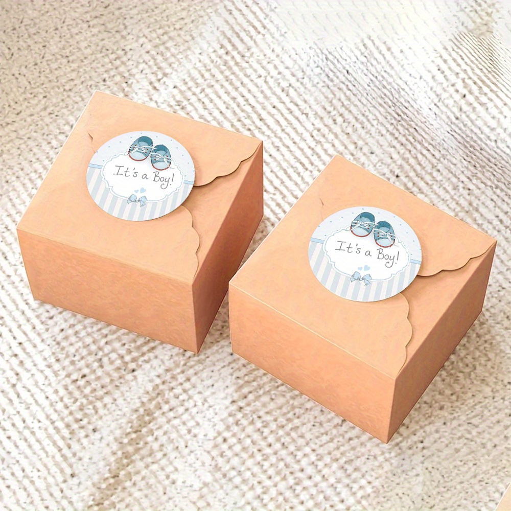 TEMU 96pcs Boy Baby Shower Stickers - Baby Boy Footprints Round Decals Suitable For Diy Gift Boxes, Decorations, Boy - Adorable Baby Shoes