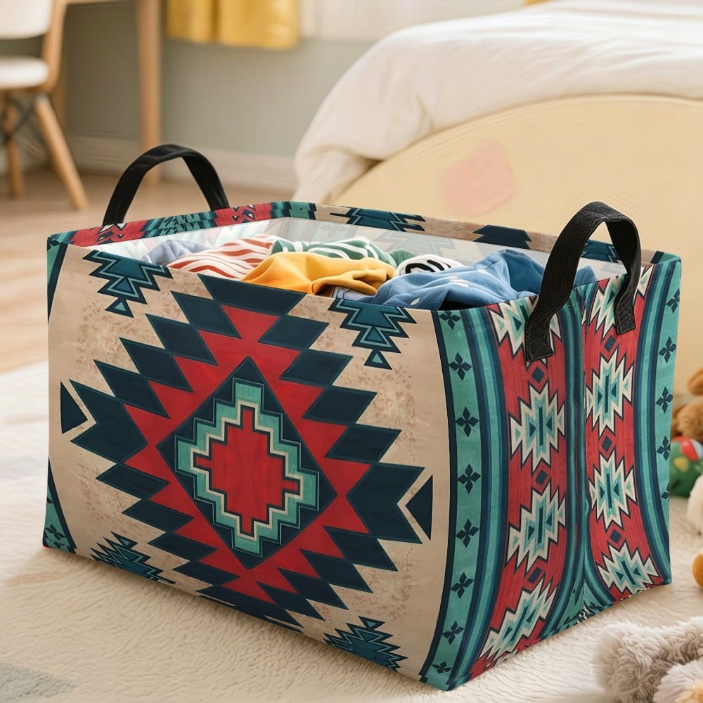 TEMU 1pc, Southwestern Local Geometric Pattern Storage Basket, Multiple Specifications , Vibrant Diamond And Feather Motif Decorative Organizer,